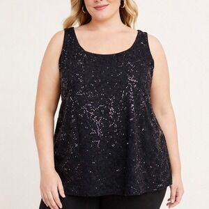 Talbots Woman Plus 3X‎ Black Sequin Tank Top Sleeveless Glitter Sparkle Party